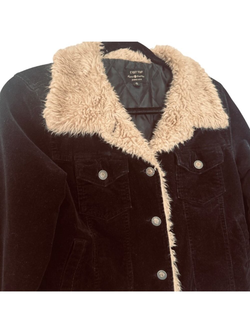Black Label C'est Toi Cropped Jacket Corduroy and Faux Fur Size S Trucker Boho - Picture 3 of 10